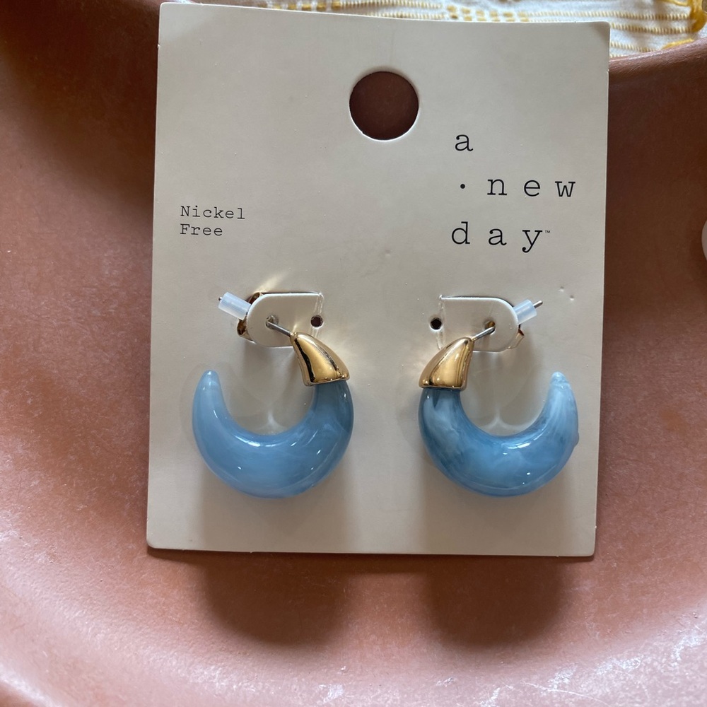 A New Day Gold and Blue Crescent Earrings